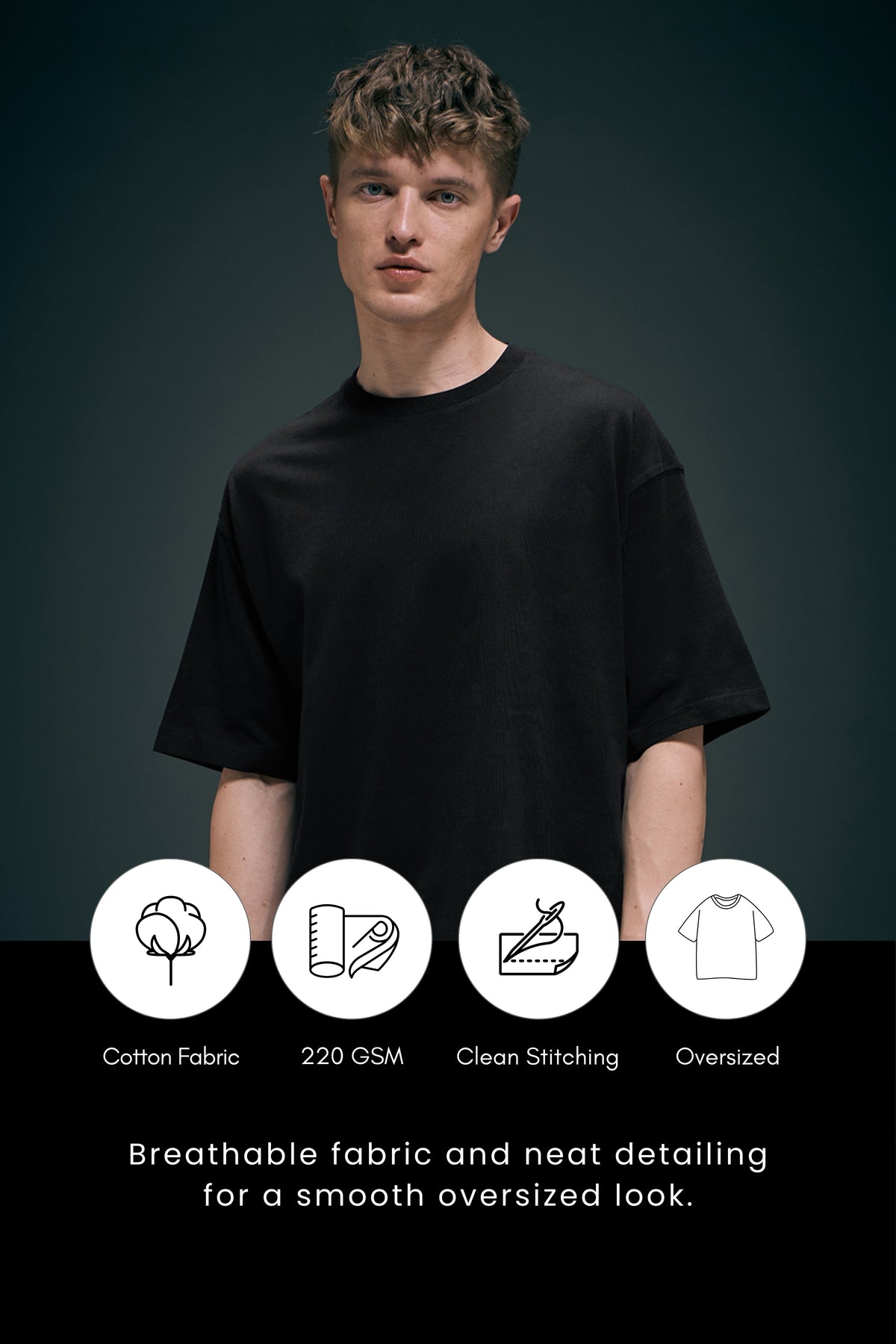 Black Oversized Drop Shoulder Tee — view 2
